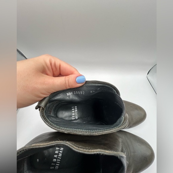 Stuart Weitzman Gray Green  Leather Platform Heels Ankle Bootie Women's size 8.5 - Picture 11 of 13